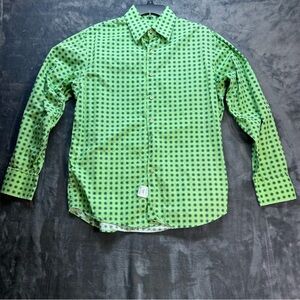 Roar Shirt Mens Extra Large Button Up Polka Dots All Over‎ Print Green Neon